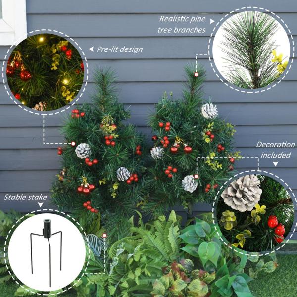 2 ft. Pre-Lit Small Pine Artificial Christmas Tree with 24 Warm White Lights, (Set of 2)