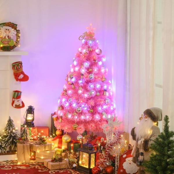 4 ft. Pink Pre-Lit Full Pine Artificial Christmas Tree with 130 Tips, 130 User-Changeable Lights, and Fiber Optic Lights
