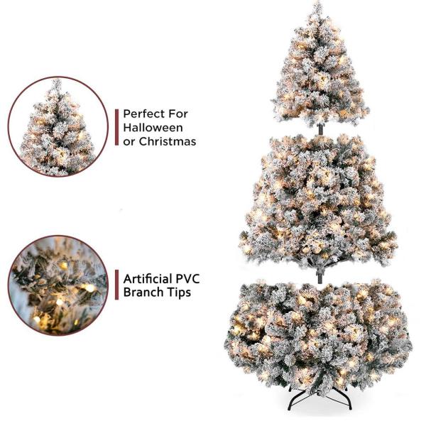 7.5 ft. Pre-Lit Snow Flocked Holiday Decor Artificial Christmas Tree with 550 LED Lights