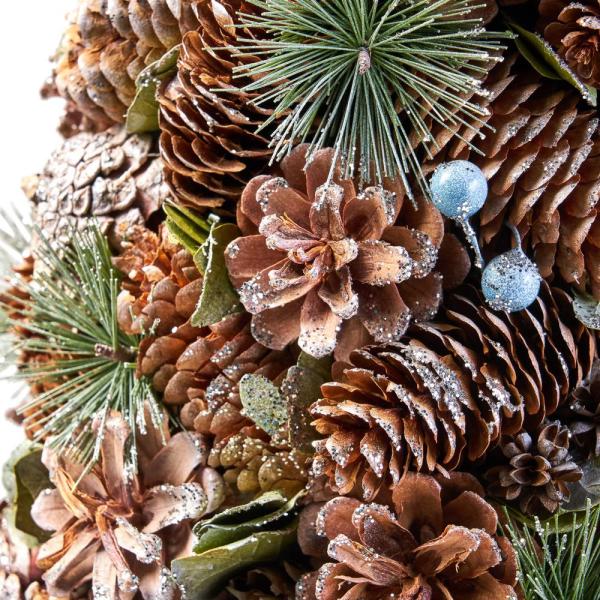 2.2 ft. Natural Brown and White Unlit Pre-Decorated Pine Cone and Glitter Artificial Tabletop Christmas Tree