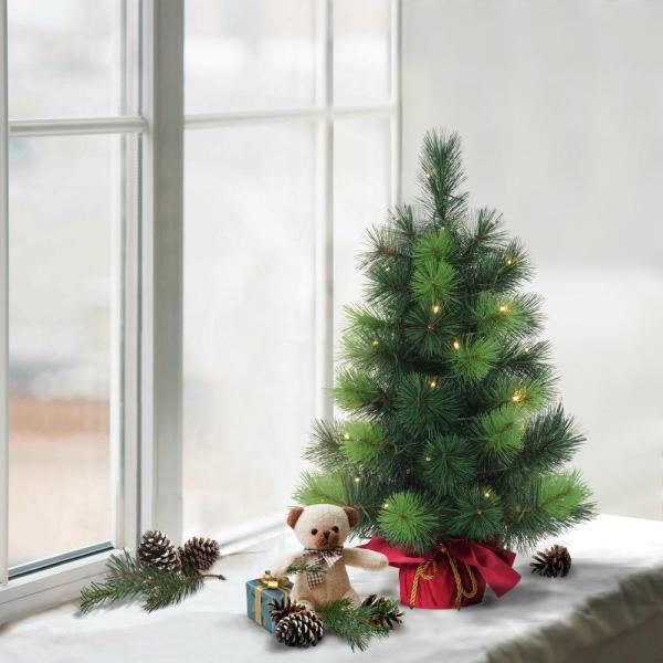 Pre-Lit 2 ft. Table Top Artificial Christmas Tree with 35-Lights in Red Sac, Green