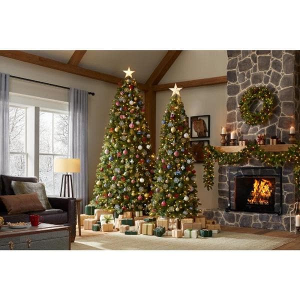 9 ft Manchester White Spruce LED Pre-Lit Slim Artificial Christmas Tree with 500 SureBright Color-Changing Mini Lights
