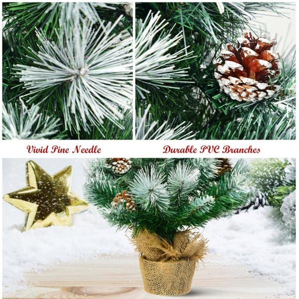 24 in. Green Snow Flocked Pine Artificial Christmas Tree with Pine Cone Decoration