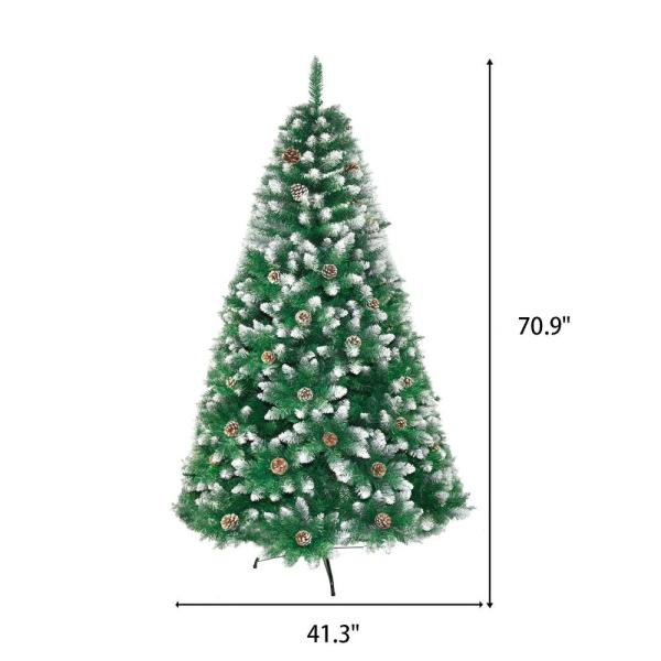 6 ft. Artificial Christmas Tree 800 Tips Flocked Snow Trees Pine Cone Decoration Unlit with Foldable Stand