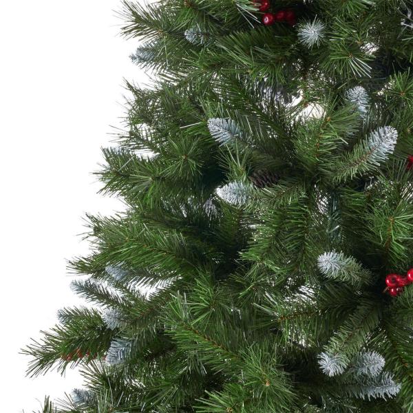 7.5 ft. Unlit Mixed Spruce Hinged Artificial Christmas Tree with Frosted Branches, Berries and Pinecones