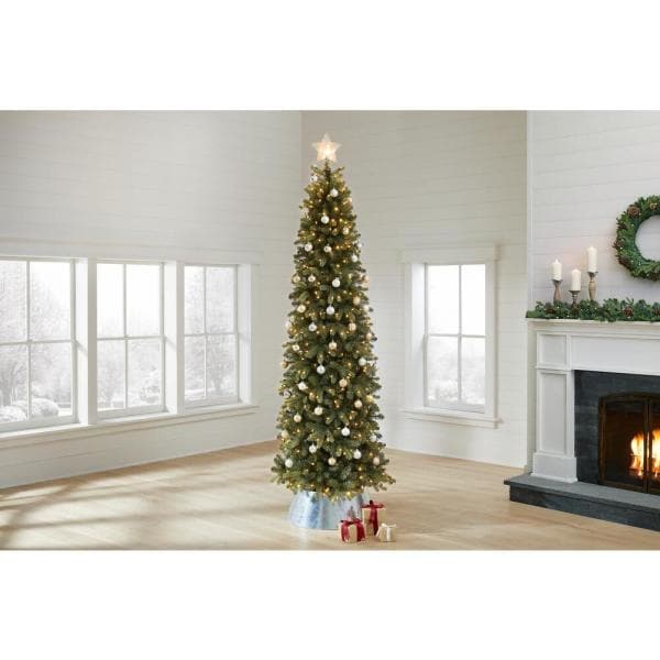 9 ft Manchester White Spruce LED Pre-Lit Slim Artificial Christmas Tree with 500 SureBright Color-Changing Mini Lights