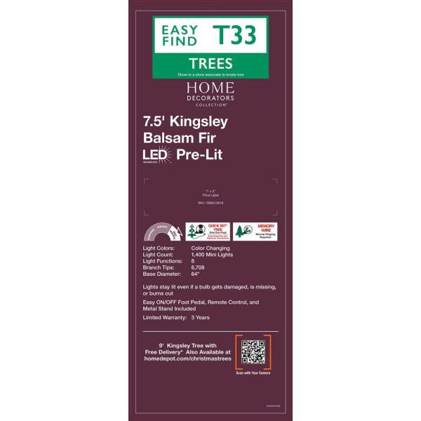 7.5 ft Kingsley Balsam Fir LED Pre- Lit Artificial Christmas Tree with 1,400 SureBright Color Changing Mini Lights