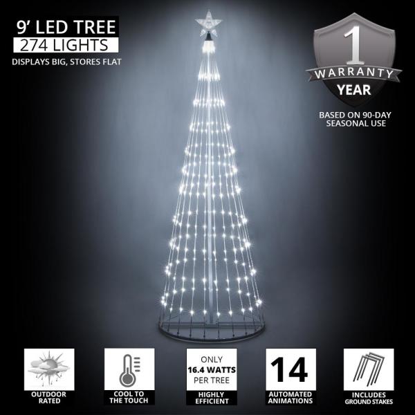 108 in. Christmas Cool White LED Animated Lightshow Cone Tree with 274 Lights and Star Topper