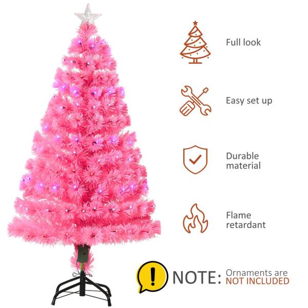 4 ft. Pink Pre-Lit Full Pine Artificial Christmas Tree with 130 Tips, 130 User-Changeable Lights, and Fiber Optic Lights