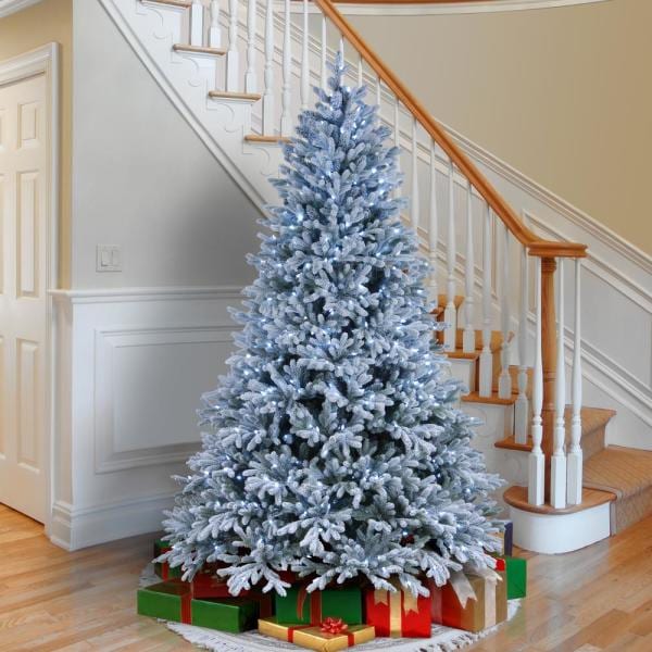 7-1/2 ft. Feel Real Snowy Hamilton Spruce Hinged Tree with 750 Cool White LED Lights