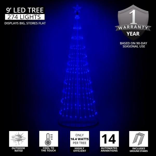 108 in. Christmas Blue LED Animated Lightshow Cone Tree with 274 Lights and Star Topper