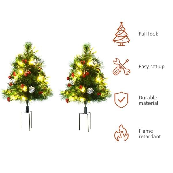 2 ft. Pre-Lit Small Pine Artificial Christmas Tree with 24 Warm White Lights, (Set of 2)