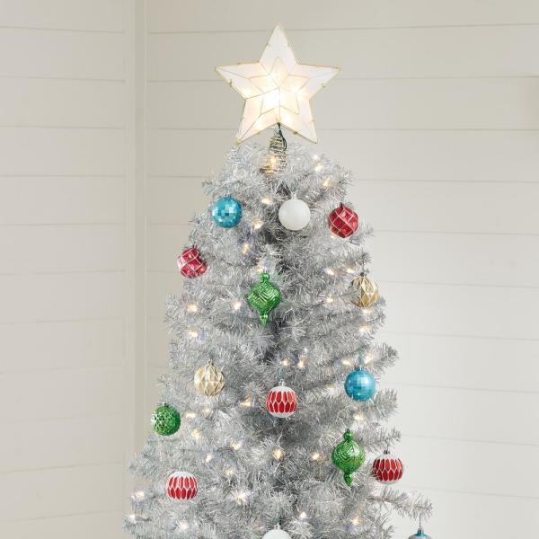 7 ft Shimmery Tinsel Silver Iridescent Spruce LED Pre-Lit Artificial Christmas Tree with 300 Warm White Mini Lights
