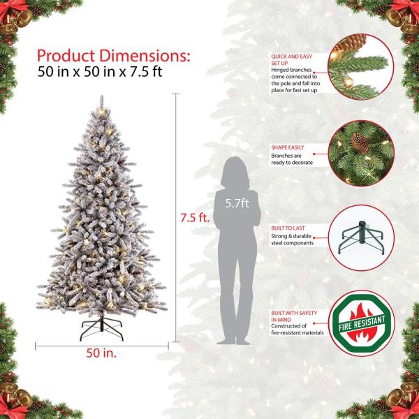 7.5 ft. Pre-Lit Incandescent Flocked Birmingham Fir Artificial Christmas Tree with 400 UL Clear Lights