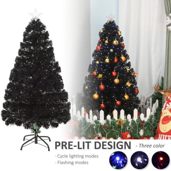 4 ft. Black Pre-Lit Full Pine Artificial Christmas Tree with 130 Tips, 130 User-Changeable Lights and Fiber Optic Lights