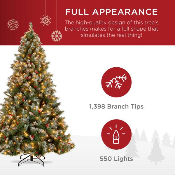 7.5 ft. Pre-Lit Incandescent Flocked Pre-Decorated Artificial Christmas Tree with 550 Warm White Lights
