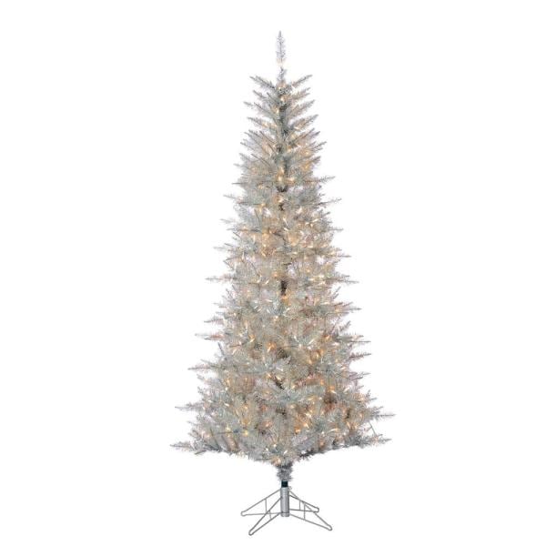 7.5 ft. Pre-Lit Silver Tuscany Tinsel Christmas Tree