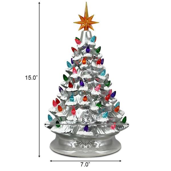 15 in. Silver Ceramic Artificial Christmas Tree Tabletop Luminous Tree