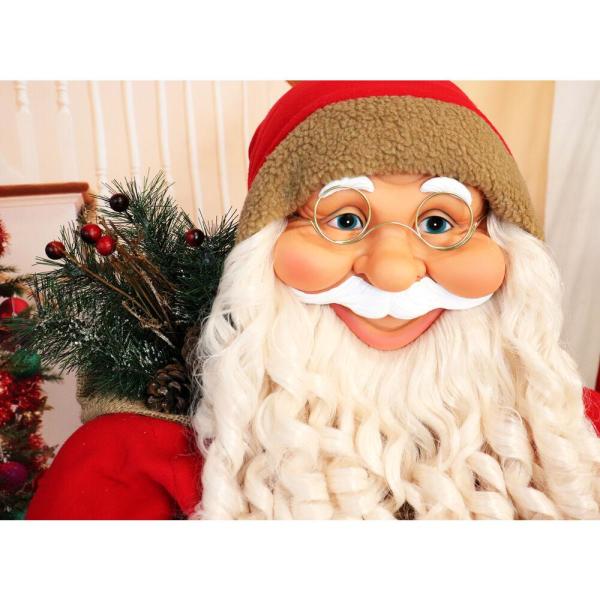 5 ft. Christmas Standing Santa Holding Bear and Gift Sack Wearing Red Plush Suit with Sherpa Trim