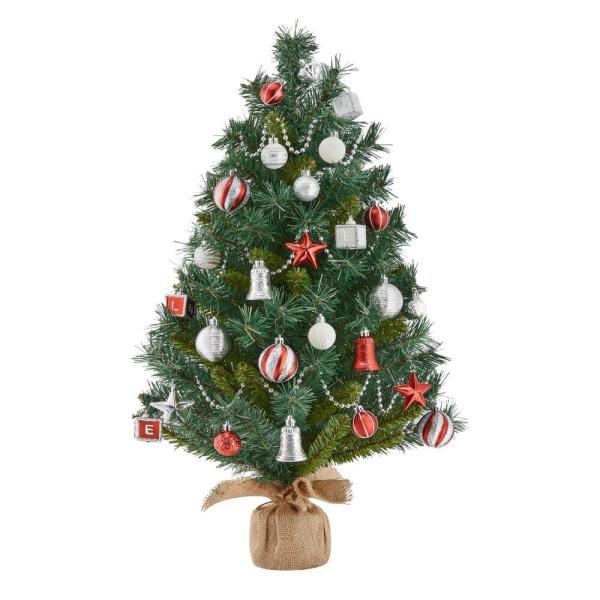 32 in. PVC Burlap Tree with Ornament Kit (34-Pieces)