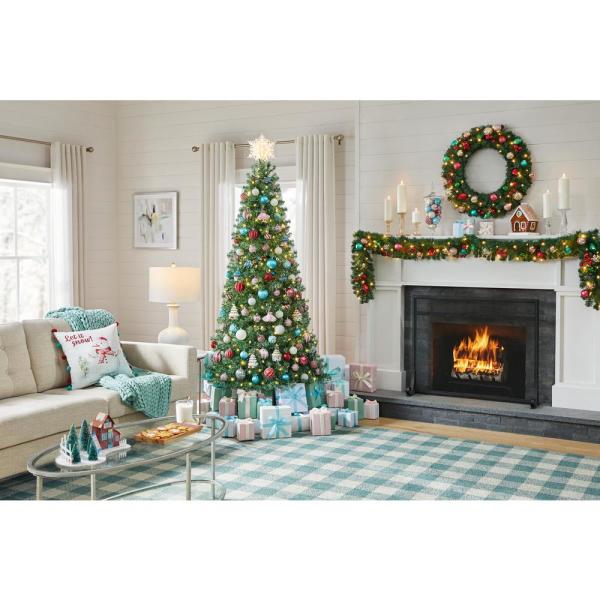 7 ft Silver and Green Tinsel Spruce LED Pre-Lit Artificial Christmas Tree with 300 SureBright Color Changing Mini Lights