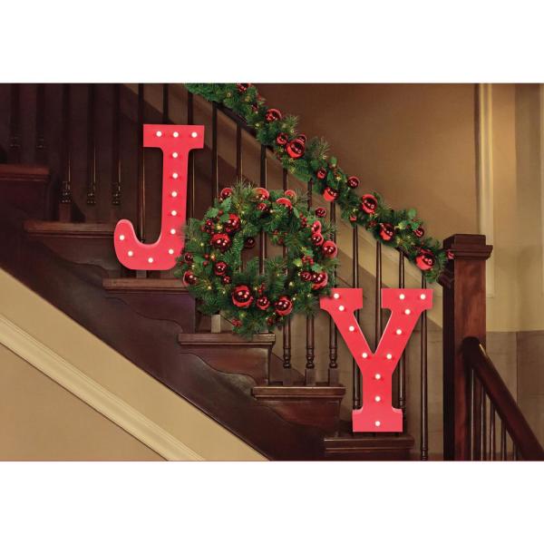 23 in. Artificial Chrismtas Wreath with 2 Garlands and J and Y Marquee Styled LED Light