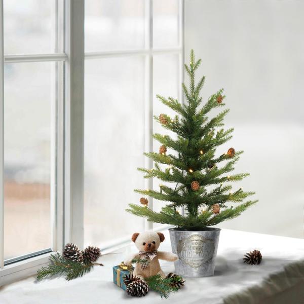 Pre-Lit 2 ft. Table Top Artificial Christmas Tree with 35-Lights in Metal Pot, Green