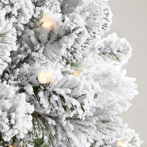 7.5 ft Wesley Long Needle Pine Flocked Slim LED Pre-Lit Tree with 350 SureBright Warm White Lights