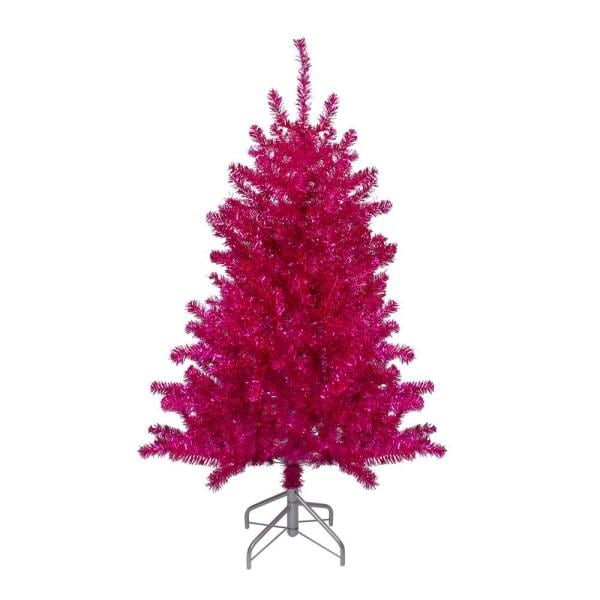 4.5 in. Unlit Metallic Pink Tinsel Artificial Christmas Tree