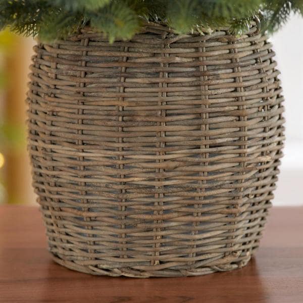 30 in Green Fir Tabletop Artificial Christmas Tree with Wicker Basket