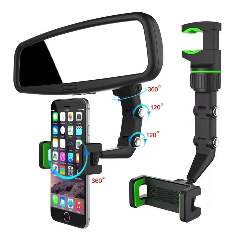 2021 New Multi-function Adjustable 360° Universal Rearview Mirror Phone Holder.