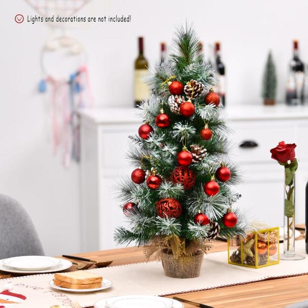 2 ft. Tabletop Mini Christmas Tree Snow Flocked Pine Tree with Base