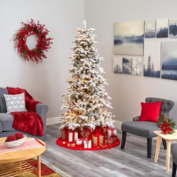 7 ft. Pre-Lit Flocked North Carolina Fir Artificial Christmas Tree with 550 Warm White Lights