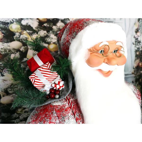 5 ft. Christmas Standing Santa Claus Holding a Staff and Wearing a Tweed Jacket with White Fur Trim