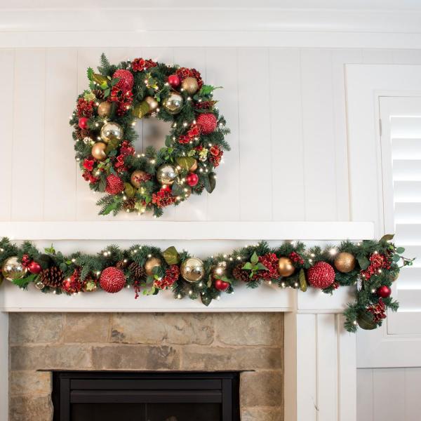 30 in. Pre-Lit LED Scarlet Hydrangea Wreath