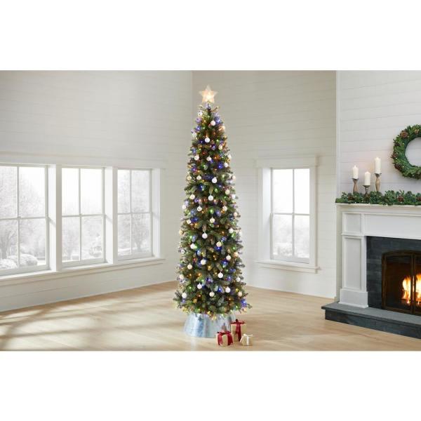 9 ft Manchester White Spruce LED Pre-Lit Slim Artificial Christmas Tree with 500 SureBright Color-Changing Mini Lights