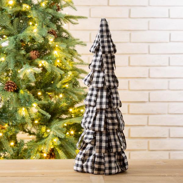 16.93 in. H Black and White Plaid Fabric Table Tree