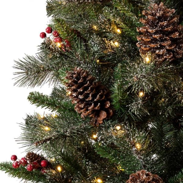 4 ft. Flocked Artificial Christmas Tree with 100 Warm White Light Pinecone and Berries