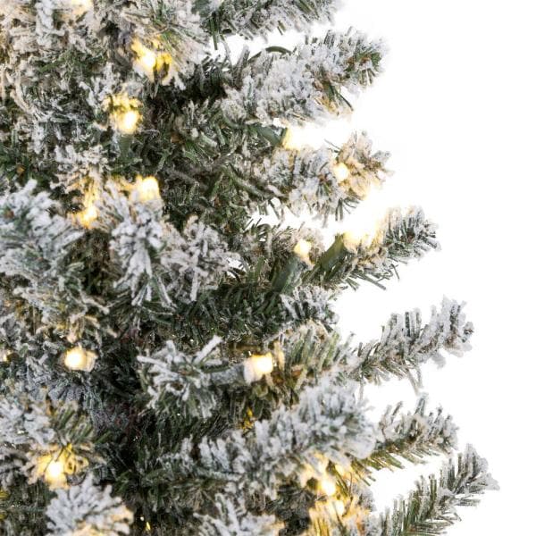 6 ft. Pre-Lit LED Flocked Pencil Alpine Artificial Christmas Tree with 250 Warm White Lights