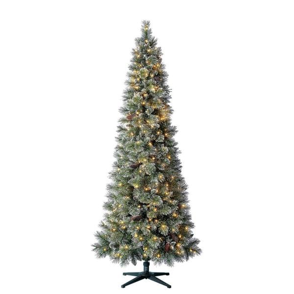 7 ft Sparkling Amelia Pine Slim LED Pre-Lit Artificial Christmas Tree with 300 Warm White Micro Fairy Lights
