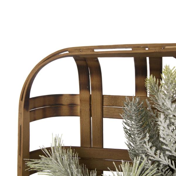 24 in. Dia Flocked Pinecone and Antler Wreath with Bamboo Tobacco Basket