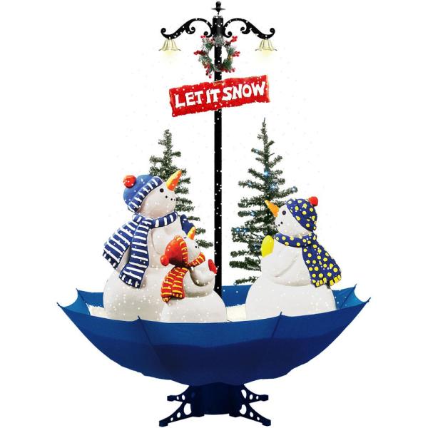 67 in. Musical Snowman Family Scene with Blue Umbrella Base and Snow Function