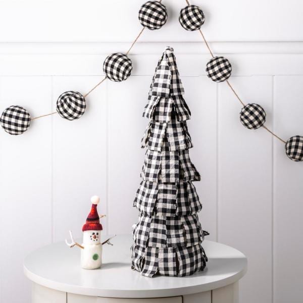 16.93 in. H Black and White Plaid Fabric Table Tree