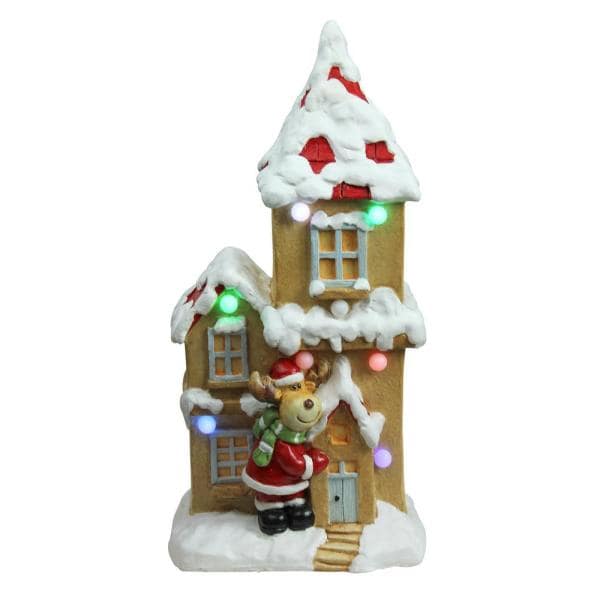 21.25 in. Christmas Morning Pre-Lit LED House with Reindeer Santa Musical Christmas Tabletop Decoration