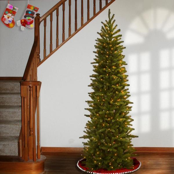 7-1/2 ft. Feel Real Grande Fir Pencil Slim Hinged Artificial Christmas Tree with 350 Clear Lights
