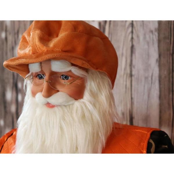 58 in. Christmas Dancing Camo Santa in Orange Vest and Cap with Binoculars