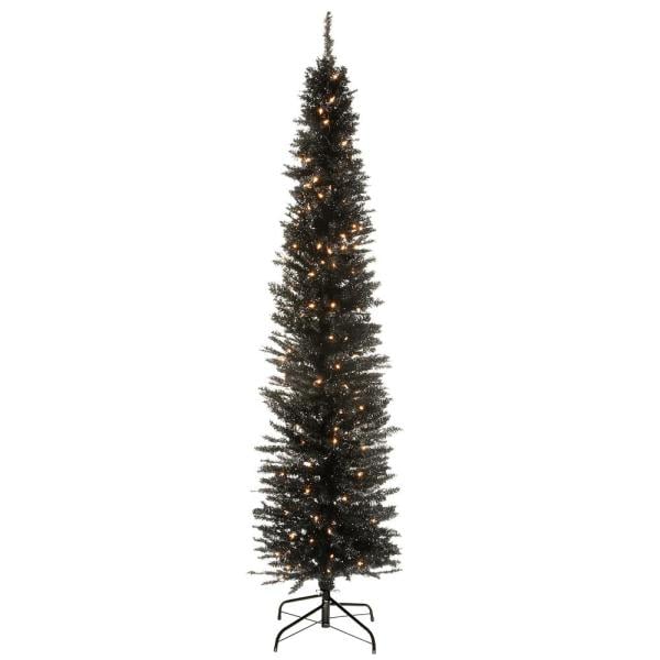 6 ft. Black Tinsel Tree with Metal Stand and 150 Clear Lights