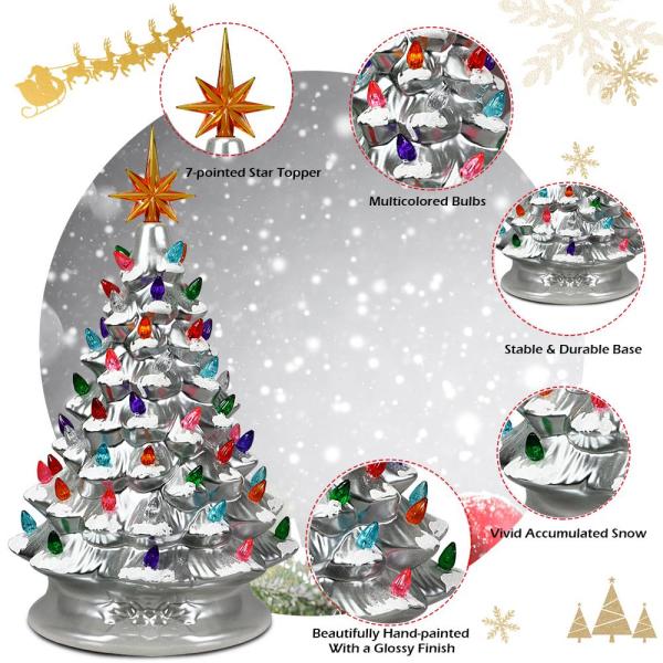 15 in. Silver Ceramic Artificial Christmas Tree Tabletop Luminous Tree