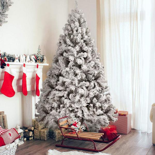 7.5 ft. Unlit Snow Flocked Christmas Artificial Pine Tree Holiday Decor