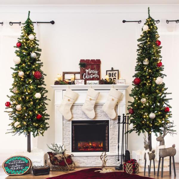 7.5 ft. Pre-Lit LED Pencil Alpine Artificial Christmas Tree with 350 Warm White Lights